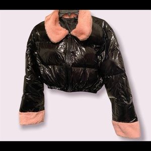 Pink fur puffer coat